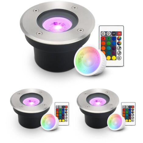 LED Bodeneinbaustrahler FLACH rund Edelstahl 230V IP67 - Leuchtmittel: 5W RGB+CCT DIMMBAR 60° - Anzahl: 3x