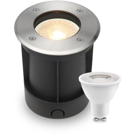 LED Bodeneinbaustrahler rund Edelstahl 230V IP67 - Leuchtmittel: GU10 4W 2700K - Anzahl: 1x