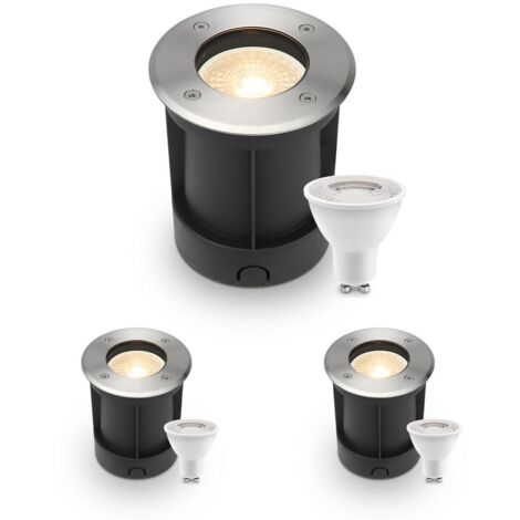 LED Bodeneinbaustrahler rund Edelstahl 230V IP67 - Leuchtmittel: GU10 4W 2700K - Anzahl: 3x