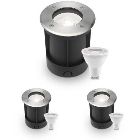 LED Bodeneinbaustrahler rund Edelstahl 230V IP67 - Leuchtmittel: GU10 4W 4000K - Anzahl: 3x