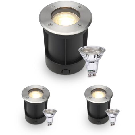 LED Bodeneinbaustrahler rund Edelstahl 230V IP67 - Leuchtmittel: GU10 5W 2700K DIMMBAR - Anzahl: 3x
