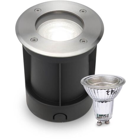 LED Bodeneinbaustrahler rund Edelstahl 230V IP67 - Leuchtmittel: GU10 5W 4000K DIMMBAR - Anzahl: 1x