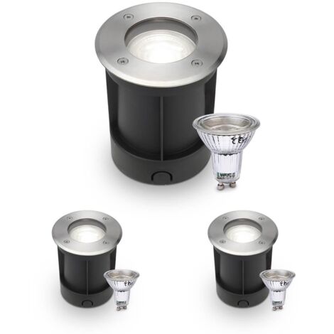 LED Bodeneinbaustrahler rund Edelstahl 230V IP67 - Leuchtmittel: GU10 5W 4000K DIMMBAR - Anzahl: 3x