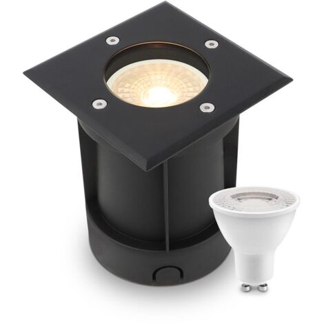 LED Bodeneinbaustrahler Schwarz eckig 230V IP67 - Leuchtmittel: GU10 4W 2700K - Anzahl: 1x