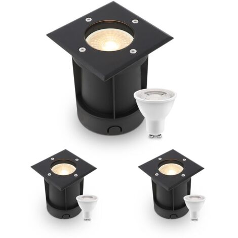 LED Bodeneinbaustrahler Schwarz eckig 230V IP67 - Leuchtmittel: GU10 4W 2700K - Anzahl: 3x