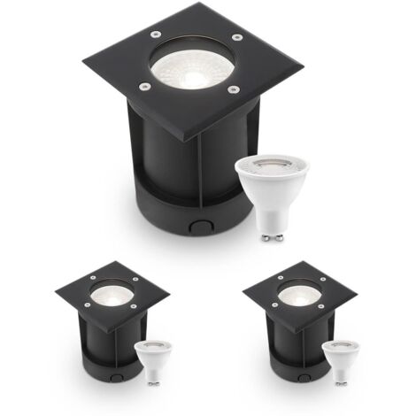 LED Bodeneinbaustrahler Schwarz eckig 230V IP67 - Leuchtmittel: GU10 4W 4000K - Anzahl: 3x
