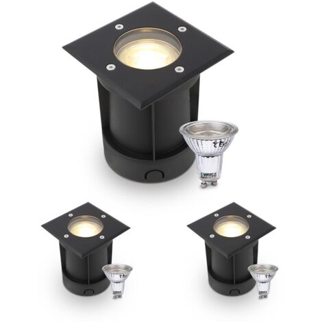 LED Bodeneinbaustrahler Schwarz eckig 230V IP67 - Leuchtmittel: GU10 5W 2700K DIMMBAR - Anzahl: 3x