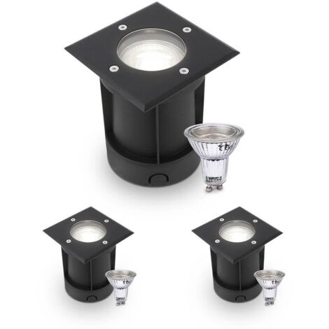 LED Bodeneinbaustrahler Schwarz eckig 230V IP67 - Leuchtmittel: GU10 5W 4000K DIMMBAR - Anzahl: 3x