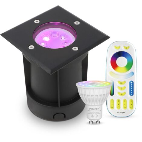 LED Bodeneinbaustrahler Schwarz eckig 230V IP67 - Leuchtmittel: GU10 RGB+CCT DIMMBAR inkl. Fernbedienung - Anzahl: 1x