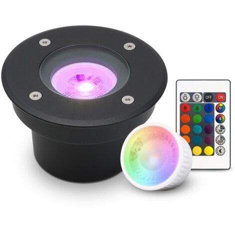 LED Bodeneinbaustrahler Schwarz FLACH rund 230V IP67 - Leuchtmittel: 5W RGB+CCT DIMMBAR 60° - Anzahl: 1x
