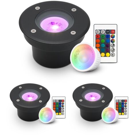 LED Bodeneinbaustrahler Schwarz FLACH rund 230V IP67 - Leuchtmittel: 5W RGB+CCT DIMMBAR 60° - Anzahl: 3x