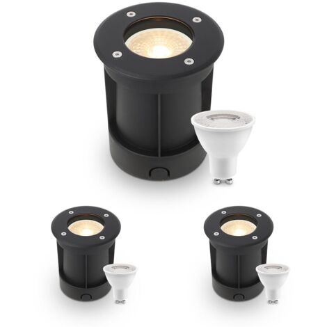 LED Bodeneinbaustrahler Schwarz rund 230V IP67 - Leuchtmittel: GU10 4W 2700K - Anzahl: 3x