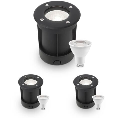 LED Bodeneinbaustrahler Schwarz rund 230V IP67 - Leuchtmittel: GU10 4W 4000K - Anzahl: 3x