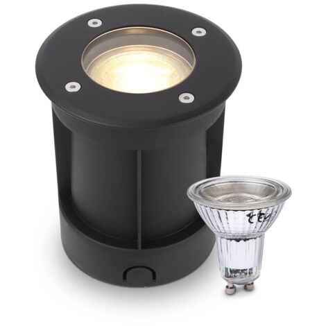 LED Bodeneinbaustrahler Schwarz rund 230V IP67 - Leuchtmittel: GU10 5W 2700K DIMMBAR - Anzahl: 1x
