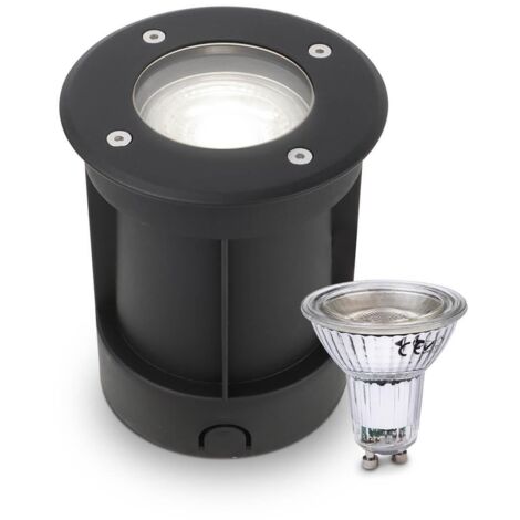 LED Bodeneinbaustrahler Schwarz rund 230V IP67 - Leuchtmittel: GU10 5W 4000K DIMMBAR - Anzahl: 1x