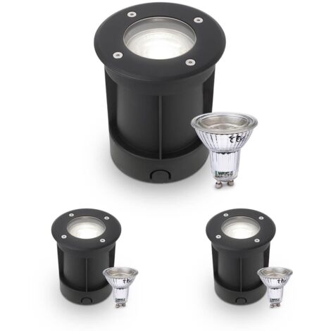 LED Bodeneinbaustrahler Schwarz rund 230V IP67 - Leuchtmittel: GU10 5W 4000K DIMMBAR - Anzahl: 3x