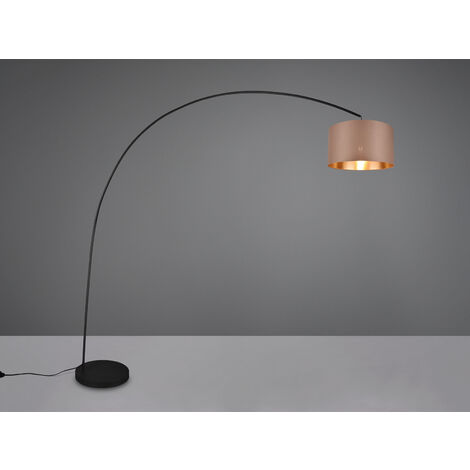 LED Bogenleuchte Metall Schwarz Stoff Lampenschirm Taupe, 210cm