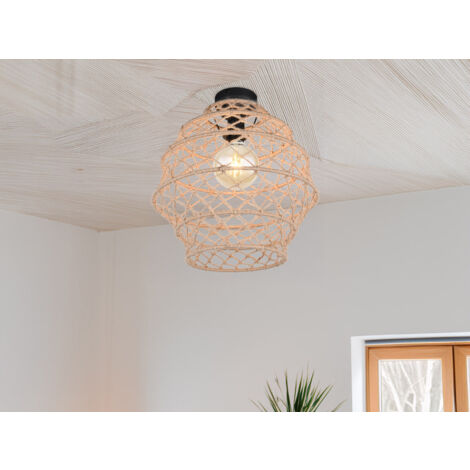 LED Boho Deckenleuchte mit Lampenschirm geflochten aus Hanfseil, Ø 38cm