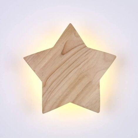 LED Bois Étoile Applique Moderne Créatif Dessin animé Lampe Murale Veilleuse Lampes de chevet pour Bébé Les enfants Chambre Salon Salle Grenier Bois massif Plafonnier 3000K Lumière chaude Ø22CM