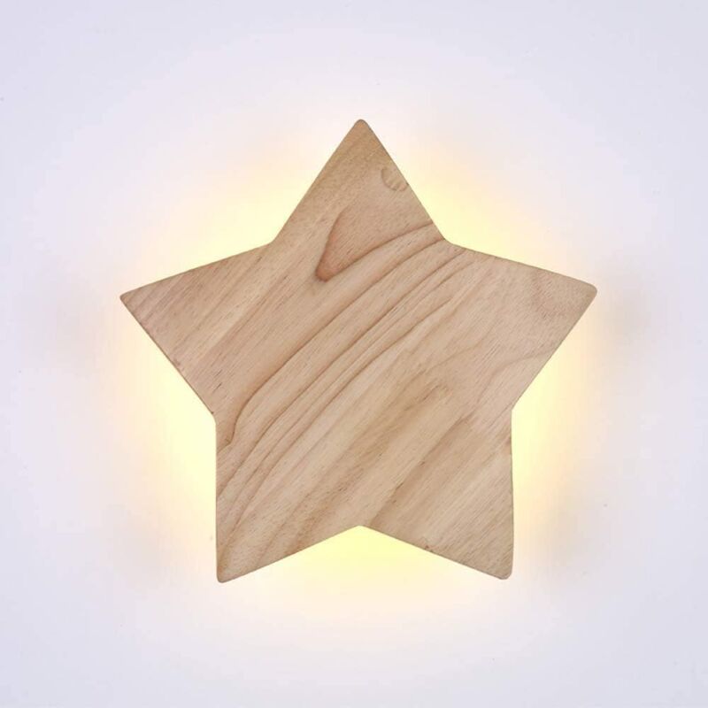Led Bois Étoile Applique Moderne Créatif Dessin animé Lampe Murale Veilleuse Lampes de chevet pour Bébé Les enfants Chambre Salon Salle Grenier Bois