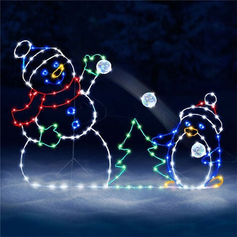 LED Bonhomme de neige et Pingouins Lumieres de Noel Decoration de Noel en plein air Figurines d'exterieur Decoration de Noel de jardin