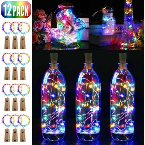 LED Bouchon, 2M Lampes de Bouteille à 20 LED, 12 Pièces LED Bouteille Guirlande en Fil de Cuivre Alimentée par Pile pour DIY Décoration, Mariage, Halloween, Noël, Jardin(multicolore)