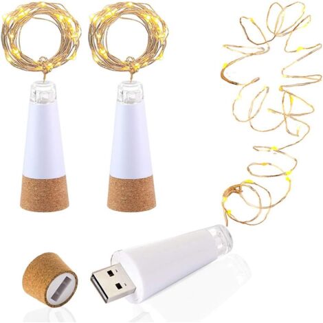 LED Bouteille Feux de liège, Alimenté par USB Rechargeable, 1.9m Fil de cuivre avec 20 LED Guirlandes lumineuses, pour Décor De plein air Rassemblement Fête Mariage Vacances (3 Pièces, Blanc chaud)