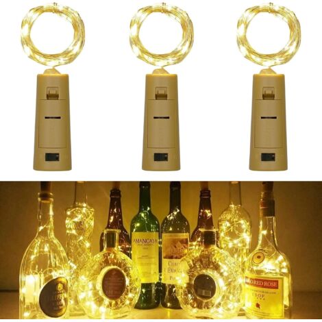 LED Bouteille Guirlande, 3PCS 2M 20 Leds Bouteille Guirlande Liège Lampes, Guirlandes Lumineuses LED Bouchon de La Bouteilles pour Bouteille Chambre Noël Mariage Fête Jardin