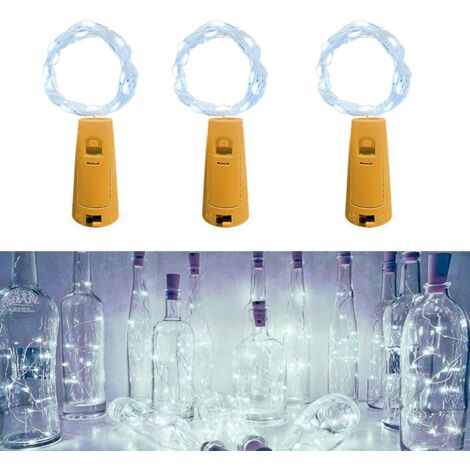 LED Bouteille Guirlande,[3 pièces] 2m 20 LED Pour Bouteille, Guirlande Lumineuse Bouteille LED Lampe Bouteille Étanche Fil d'argentFlexible Décoration pour Noël,décoration intérieure et extérieure