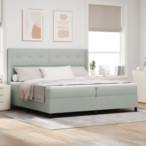 LED Box Spring Bed with Mattres Light grey 200 x 200 cm Velvet vidaXL