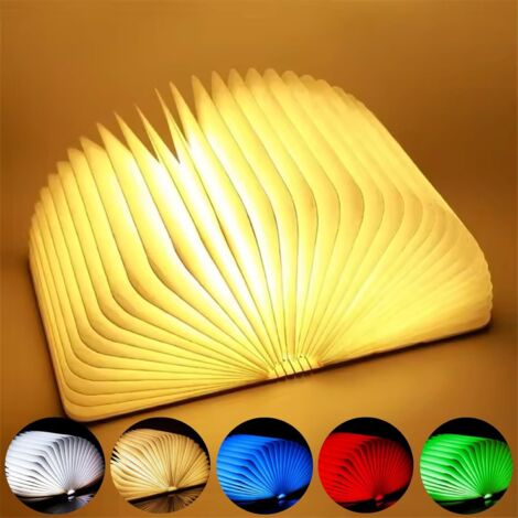 LED-Buchleuchte, Mini-LED-Klappleselampe, 7 Farben, wiederaufladbare dekorative Lichter, Schreibtischlampe für Schlafzimmer, Heim- und Bürodekoration (12 x 9 x 2,5 cm)