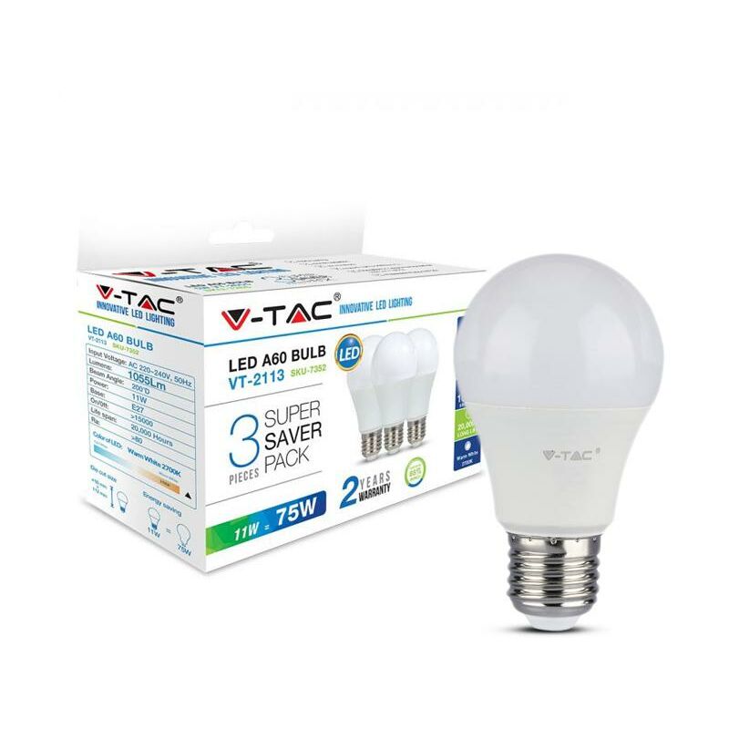 Image of Led bulb - 11W E27 A60 thermoplastica 2700K 3PZ./PACK