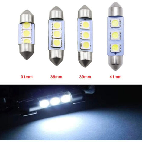 LED Лед Диодни Крушки, C5W, 3 Smd, 36mm, 12V, Бяла Светлина