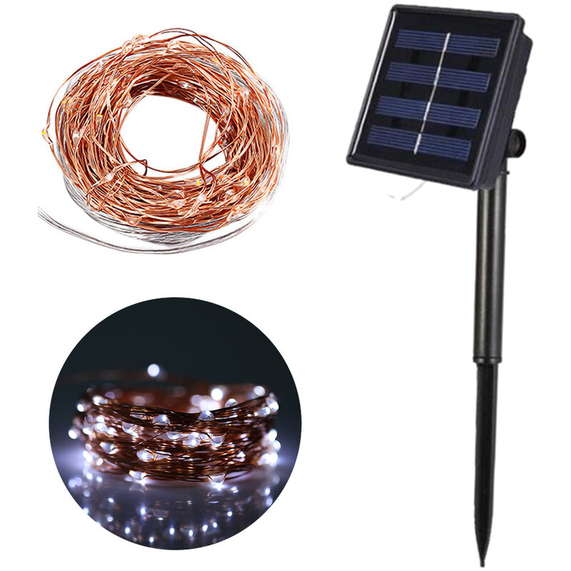 

LED Cadena de luces con energia solar, Lampara de alambre de cobre solar, Luces de hadas,Blanco, 5 m de longitud