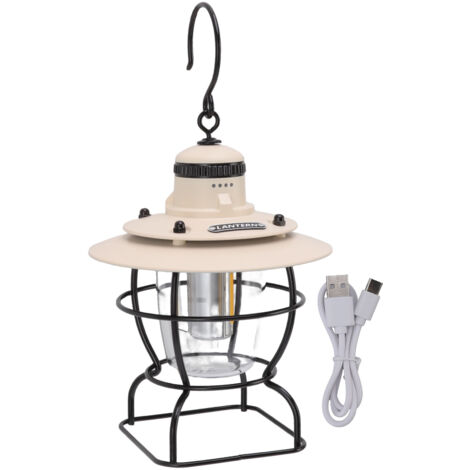 LED Camping Lampe Lanterne Tente Lampe Projecteur Multifonctionnel Extérieur Portable Style Rétro avec Batterie Rechargeable Blanc Laiteux