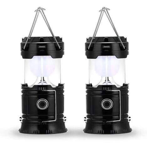 LED Camping Light, Plug and Solar Rechargeable, with Power Bank, Waterproof and Windproof, for Hiking, Camping, Emergency, Hurricane, Night Fishing, IP66 Waterproof, 2 Pack [Energy Class A+]