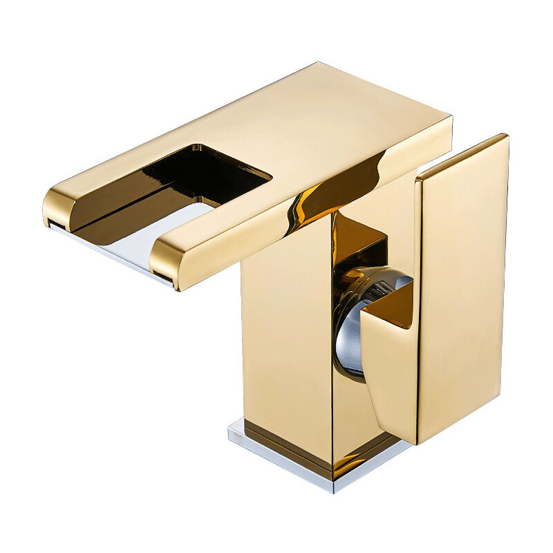 Led Cascade Robinet Lavabo Robinet Salle De Bain（Couleur or）, Moderne Design Élégant Laiton Doré Mitigeur Lavabo, Eau Chaude Et Froide Disponible, 3