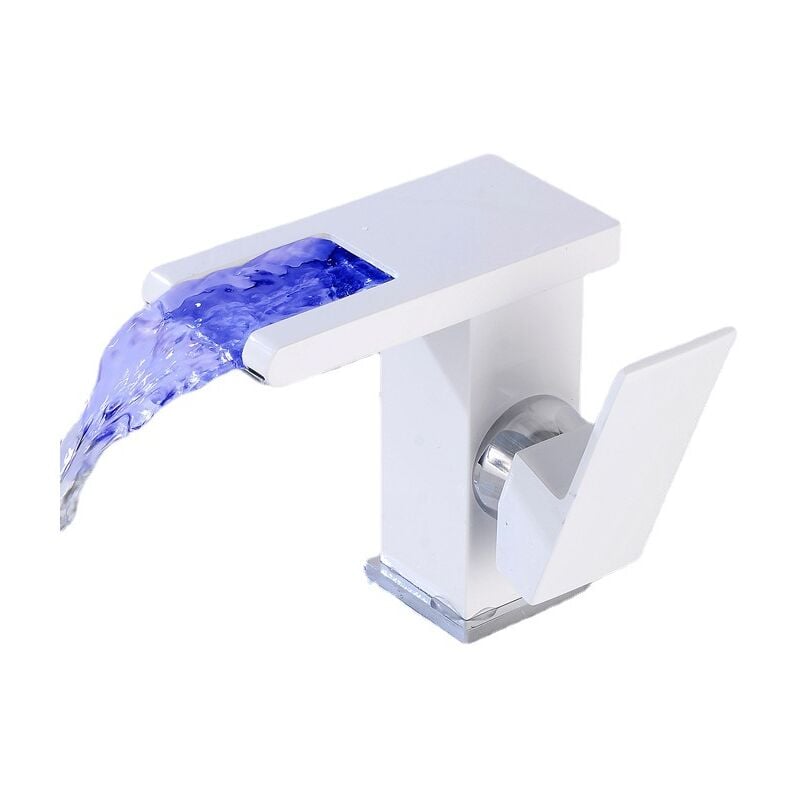 Csparkv - Led Cascade Robinet Lavabo Robinet Salle De Bain(Blanc), Moderne Design Élégant Laiton Doré Mitigeur Lavabo, Eau Chaude Et Froide