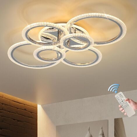 LED Ceiling Lamp 76W Modern Close to Ceiling Light Dimmable 6 Rings Ceiling Chandelier for Living Room Bedroom,Chrome Visit The Garwarm Store