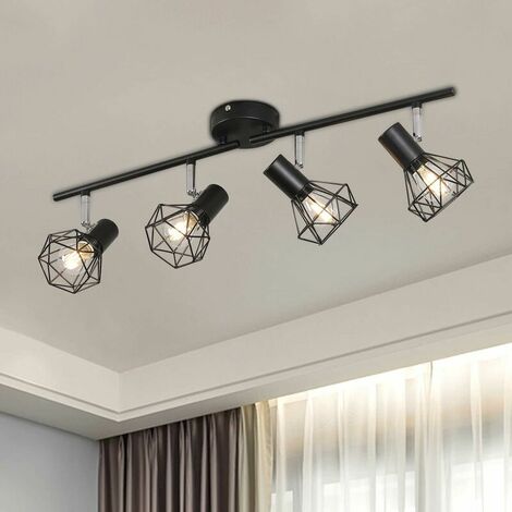 LED Ceiling Light 4 Swivel Adjustable Spotlights Industrial Retro Black Metal Cage Ceiling Light, Ceiling Spotlights Suspension Luminaire Led Spotlight for Kitchen Hallway Living Room Bedroom