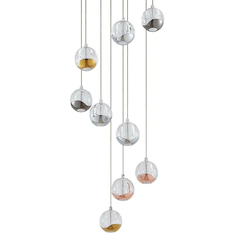 Lucande - Ceiling Light Meriton (modern) in Clear made of Glass for e.g. Living Room & Dining Room (9 light sources,) from clear, chrome, brass,