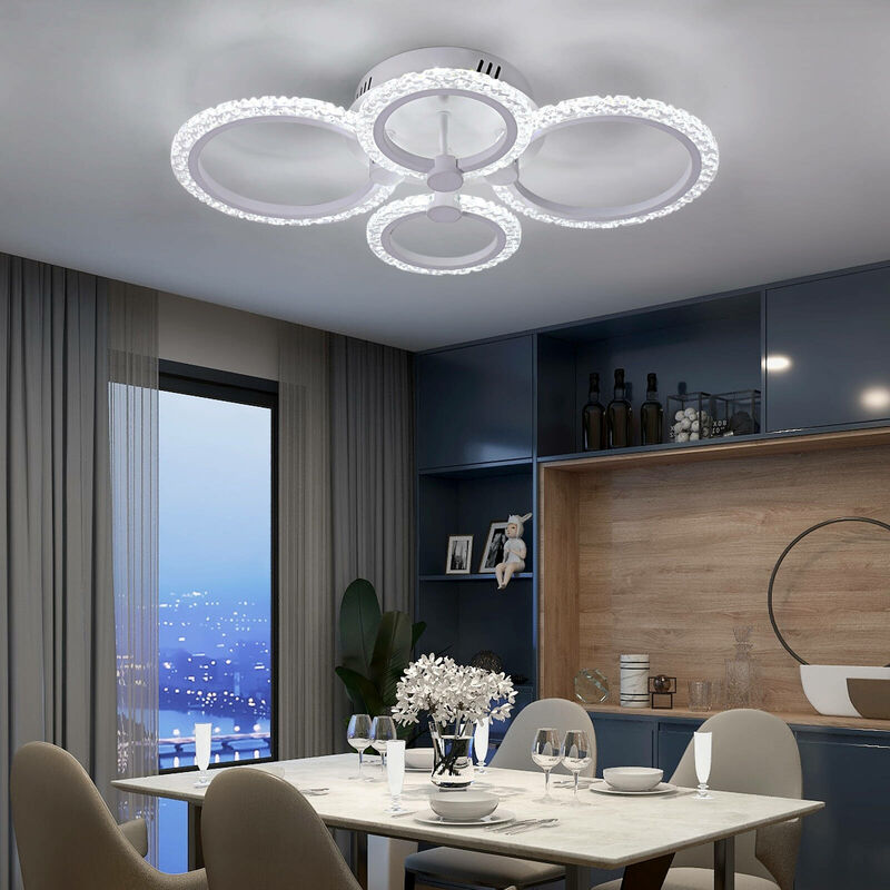 Led Ceiling Light, Modern Chandelier Metal Acrylic Lamp White Lighting Fixture Ring Design For Home Living Room Kitchen Bedroom Corridor (4 Ring Warm