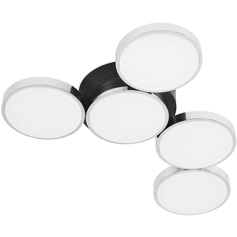Lucande - Ceiling Light Sevyn dimmable (modern) in Silver made of Stainless Steel for e.g. Living Room & Dining Room (5 light sources,) from nickel,