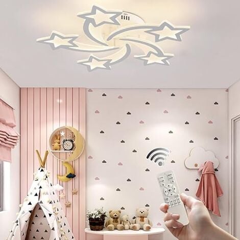 GANEED Led Ceiling Light, White Star Led Ceiling Light, 5-Star Shape Decoration Design, Dimmable with Remote Control 3000-6000K, 60w Modern Acrylic Ceiling Light for Kids Room Bedroom Living Room