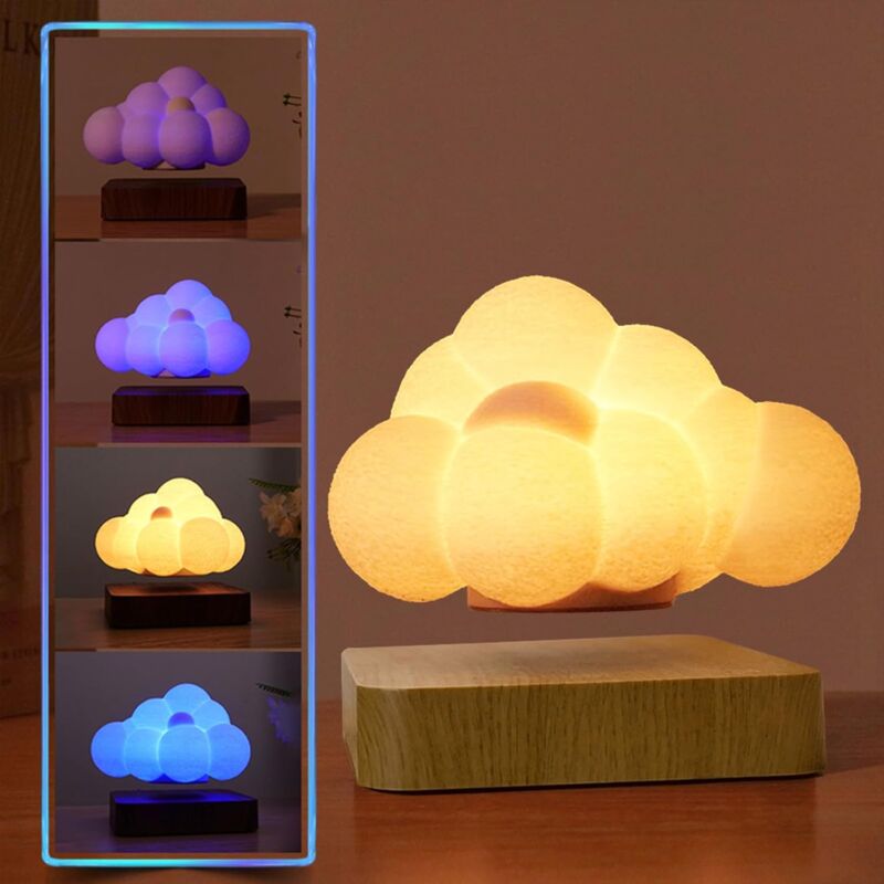 LED Chambre Lampe Nuage,Lampe Decorative 3D Flottant Et Filant Librement Dans L'Air Avec Socle En Bois,3 Modes D'éclairage Pour Des Cadeaux Uniques