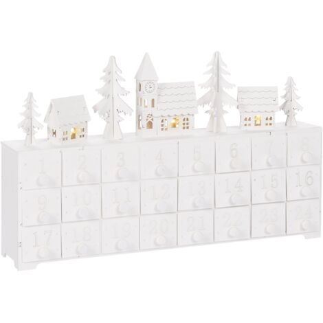 LED Christmas Decoration MDF Figurine Advent Calendar White Muonio