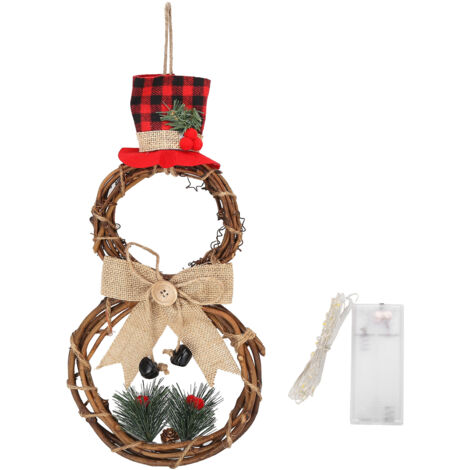 LED Christmas Snowman Wreath Christmas Door Decoration with Light for Home Decorations