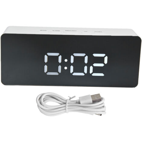 LED Clock Multifunctional USB Powered 3 Lighting Modes Snooze Time Celsius Fahrenheit Display Digital Alarm ClockWhite