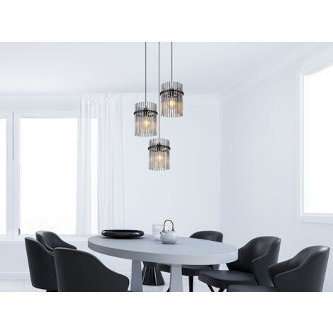 LED Cluster Pendelleuchte 3-flammig mit Rauchglas Stäben, Ø 47cm