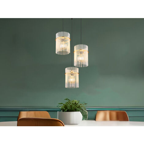 LED Cluster Pendelleuchte 3-flammig transparenten Echtglas Stäben, Ø 47cm